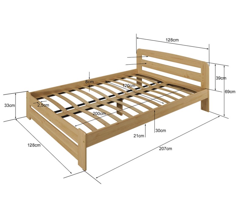 Posteľ borovica Saša 120x200 masív biela