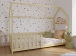 Detská posteľ DOMČEK 80x160 so zábradlím a roštom, borovica D7
