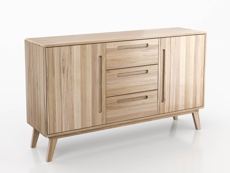 Drevená komoda Beskid 3S2D, šírka 155 cm, Prírodný Buk