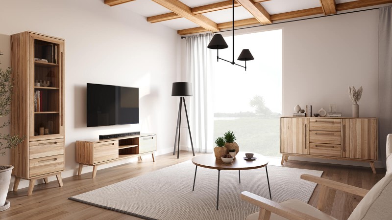 TV skrinka Beskid z bukového dreva, šírka 155 cm, Prírodný Buk