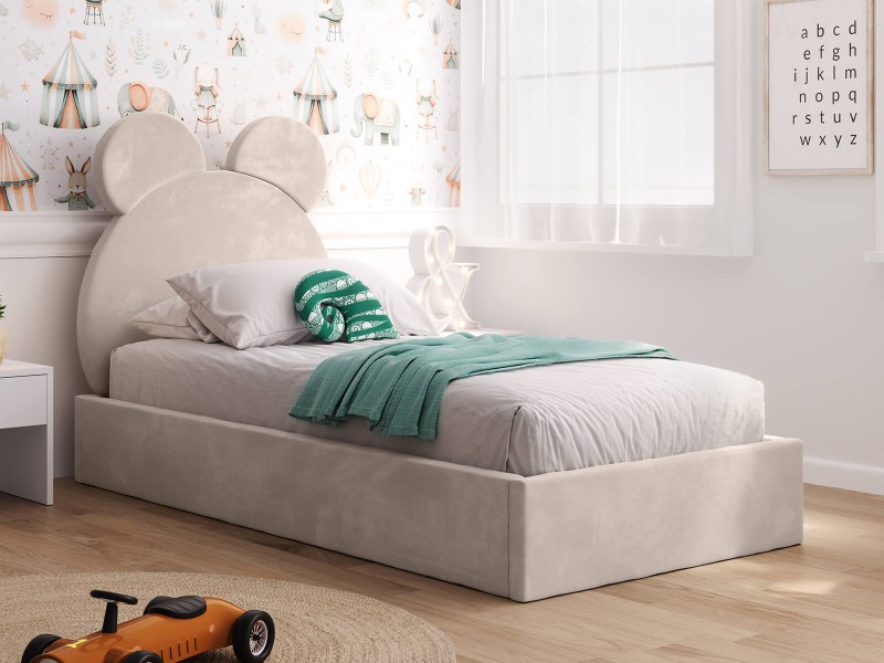 Čalúnená detská posteľ 90x200 s roštom, Béžovy Velvet Kids Line 1 Medvedík