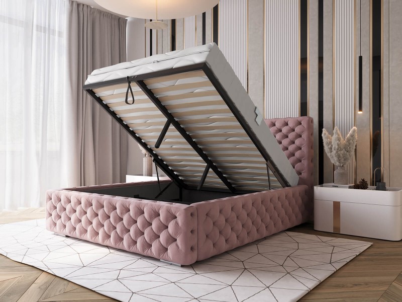 Čalúnená posteľ s úložným priestorom 180x200 ružová PRO line 15