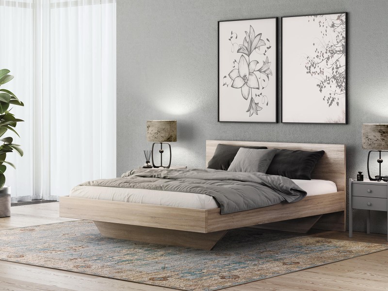 Levitujúca posteľ 120x200 z nábytkovej dosky, dub sonoma DM2