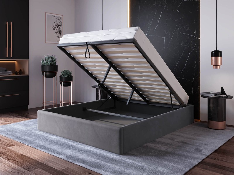 Čalúnená posteľ s úložným priestorom 160x200 bez čela BOX Line Grafitová Velvet