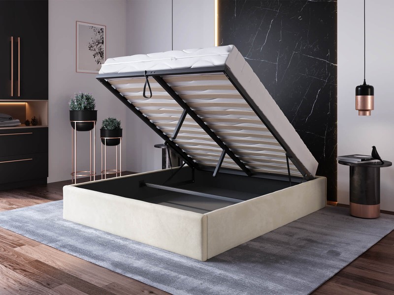 Čalúnená posteľ s úložným priestorom 180x200 bez čela BOX Line Béžová Velvet