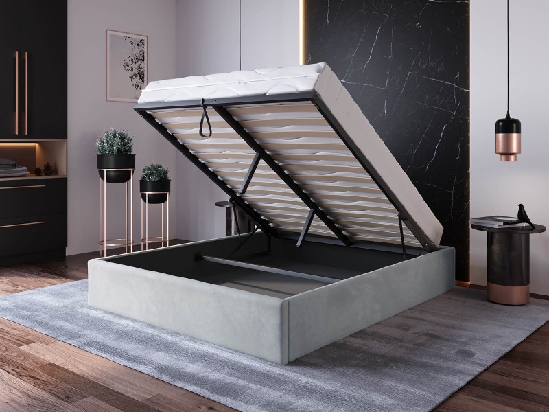 Čalúnená posteľ s úložným priestorom 160x200 bez čela BOX Line Šedá Velvet