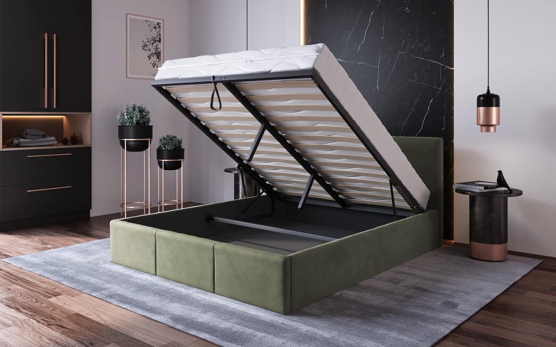 Čalúnená posteľ s úložným priestorom 160x200 TOP Line 7 Olivový Velvet