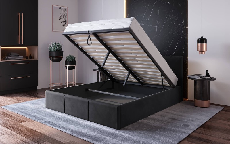 Čalúnená posteľ s úložným priestorom 180x200 TOP Line 7 Čierna Velvet