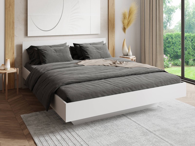 Levitujúca posteľ 180x200 vyrobená z bielej nábytkovej dosky DM2
