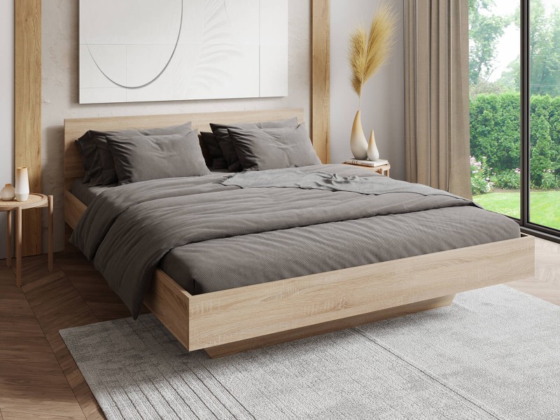 Levitujúca posteľ 180x200 z nábytkovej dosky, dub sonoma DM2