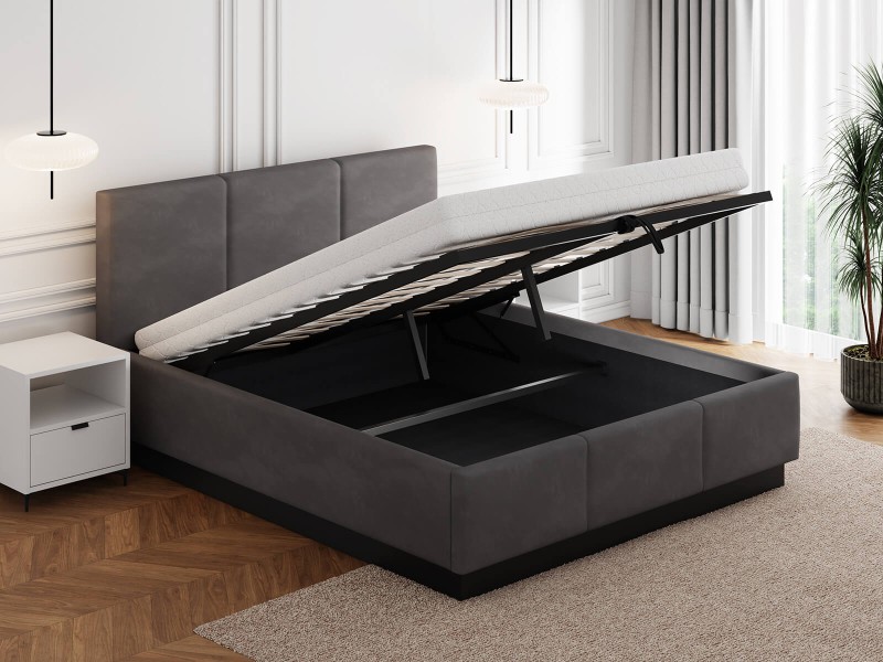 Čalúnená  levitujúca posteľ s úložným priestorom 160x200 TOP Line 8 Grafitová Velvet