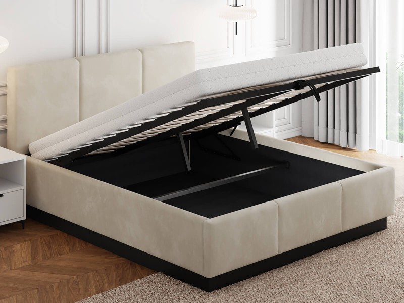 Čalúnená  levitujúca posteľ s úložným priestorom 140x200 TOP Line 8 Béžová Velvet