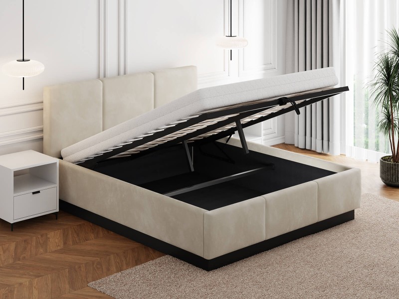 Čalúnená  levitujúca posteľ s úložným priestorom 140x200 TOP Line 8 Béžová Velvet