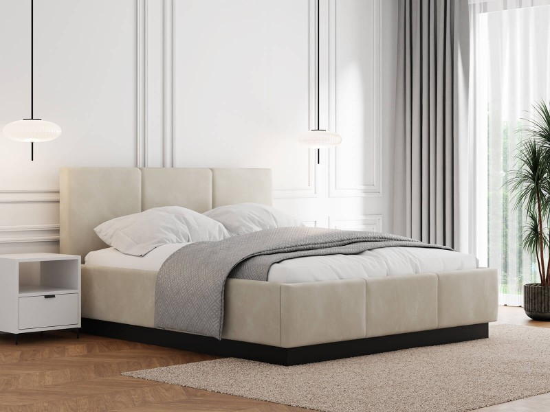 Čalúnená  levitujúca posteľ s úložným priestorom 140x200 TOP Line 8 Béžová Velvet