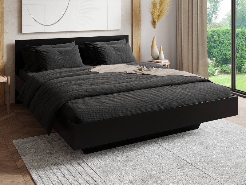 Levitujúca posteľ 160x200 z nábytkovej dosky, čierna DM2