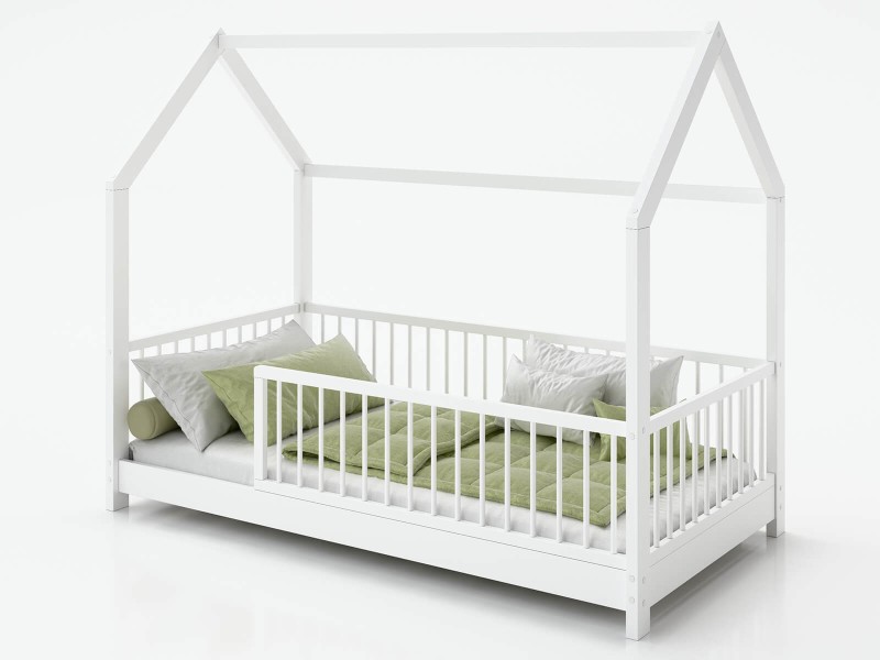 Detská posteľ DOMČEK 80x160 so zábradlím a roštom, biela D9