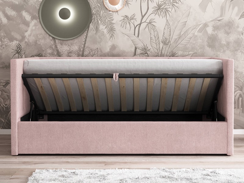 Pohovka jednomiestna čalúnená 90x200 s úložným priestorom a roštom, Urus Ružový Soro 61