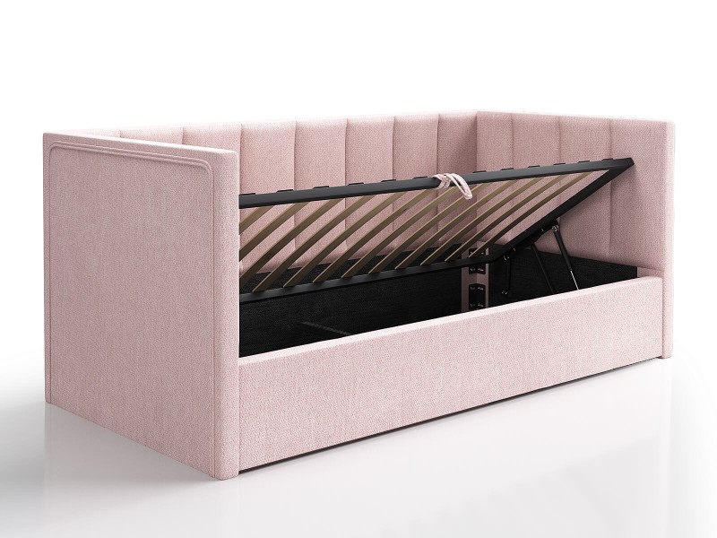 Pohovka jednomiestna čalúnená 90x200 s úložným priestorom a roštom, Urus Ružový Soro 61