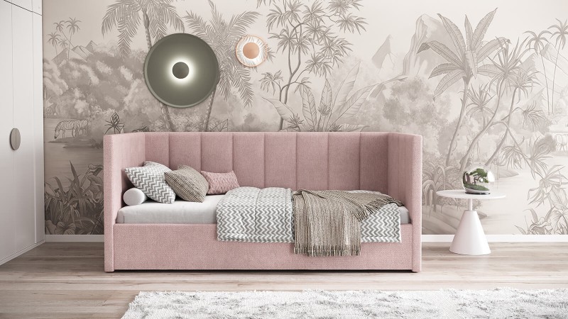 Pohovka jednomiestna čalúnená 90x200 s úložným priestorom a roštom, Urus Ružový Soro 61