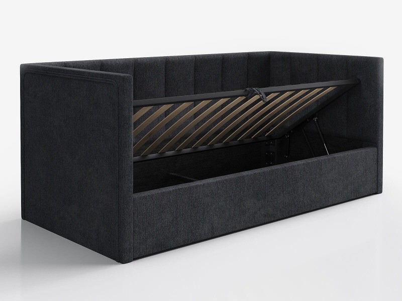 Pohovka jednomiestna čalúnená 90x200 s úložným priestorom a roštom, Urus Čierna Soro 100