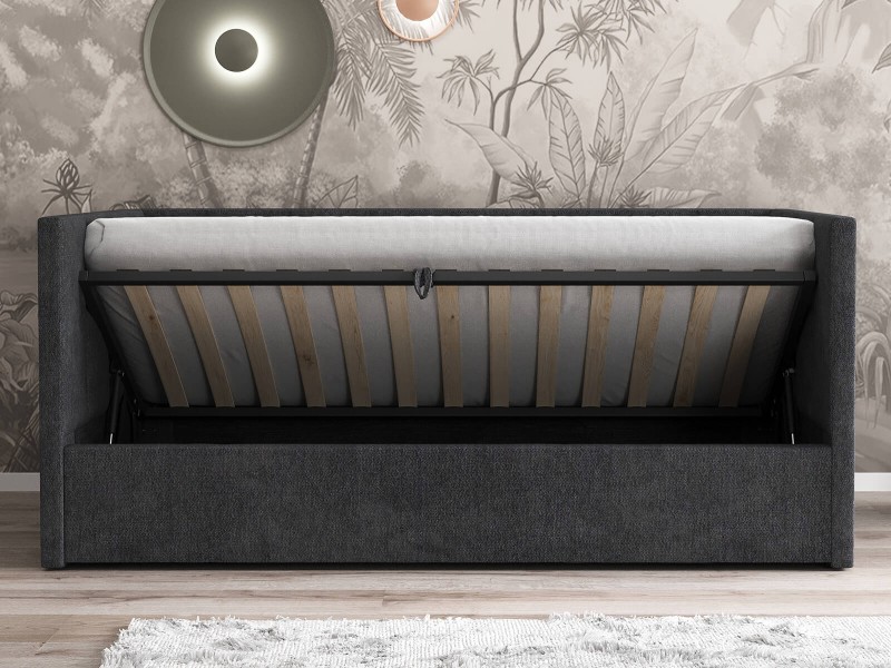 Pohovka jednomiestna čalúnená 90x200 s úložným priestorom a roštom, Urus Čierna Soro 100