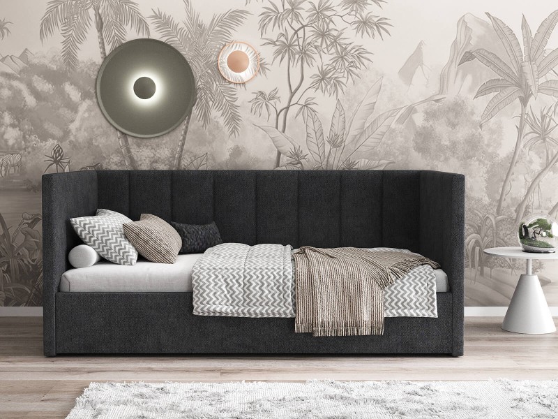 Pohovka jednomiestna čalúnená 90x200 s úložným priestorom a roštom, Urus Čierna Soro 100