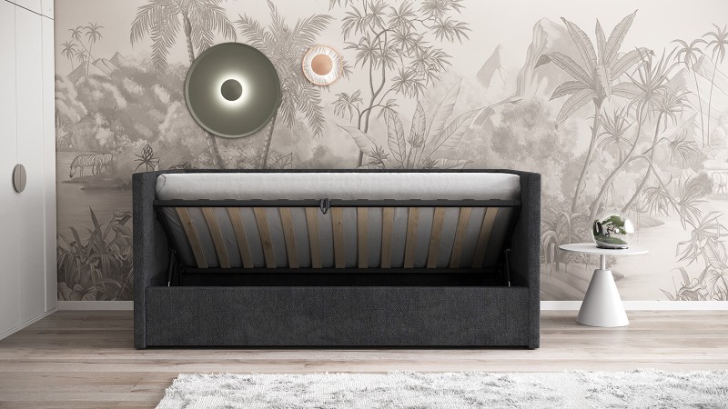 Pohovka jednomiestna čalúnená 90x200 s úložným priestorom a roštom, Urus Čierna Soro 100