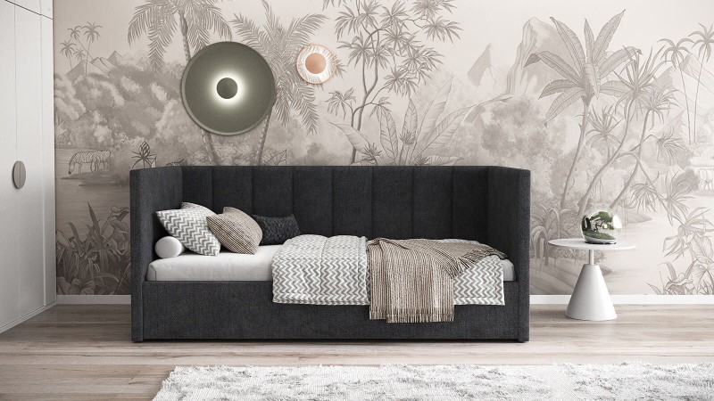 Pohovka jednomiestna čalúnená 90x200 s úložným priestorom a roštom, Urus Čierna Soro 100