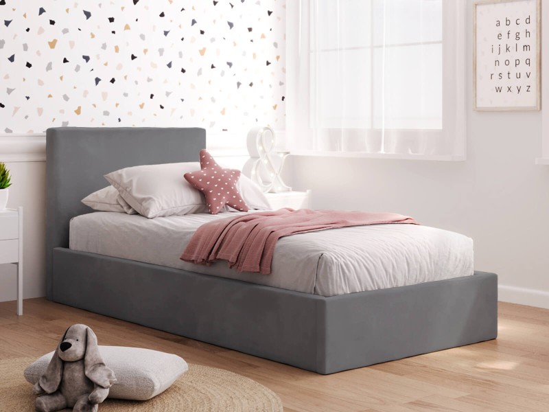 Čalúnená detská posteľ s úložným priestorom 90x200 s roštom, Grafitová Velvet Kids Line 4