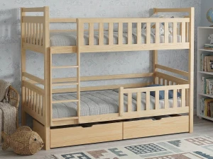 Drevená poschodová posteľ so zásuvkami 90x200cm P4S borovica