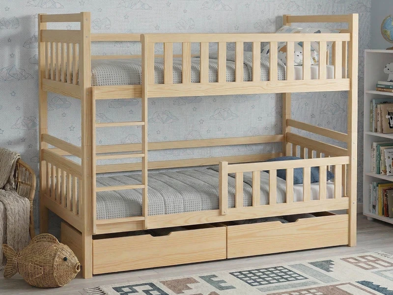Drevená poschodová posteľ so zásuvkami 90x200cm P4S borovica