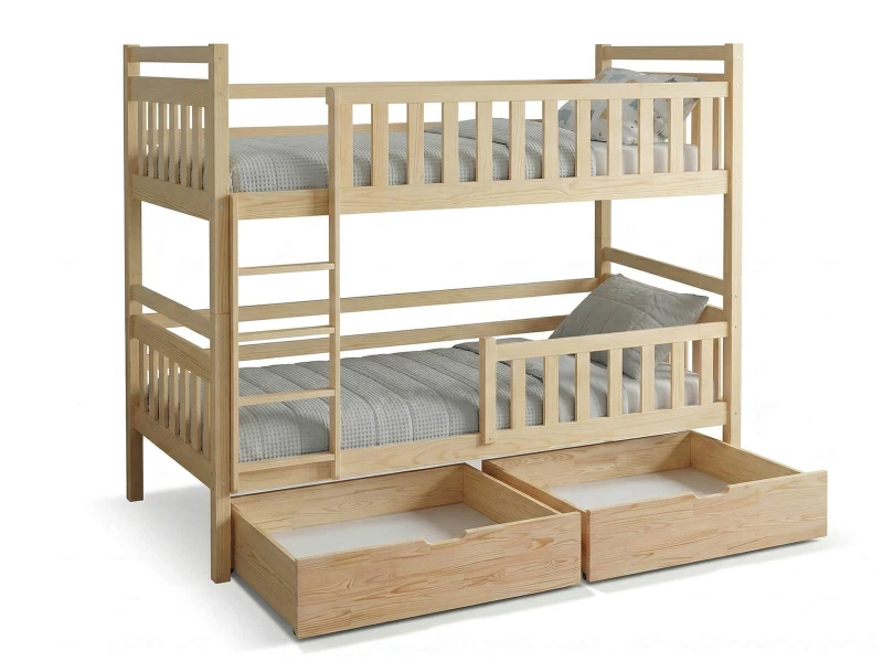 Drevená poschodová posteľ so zásuvkami 90x200cm P4S borovica