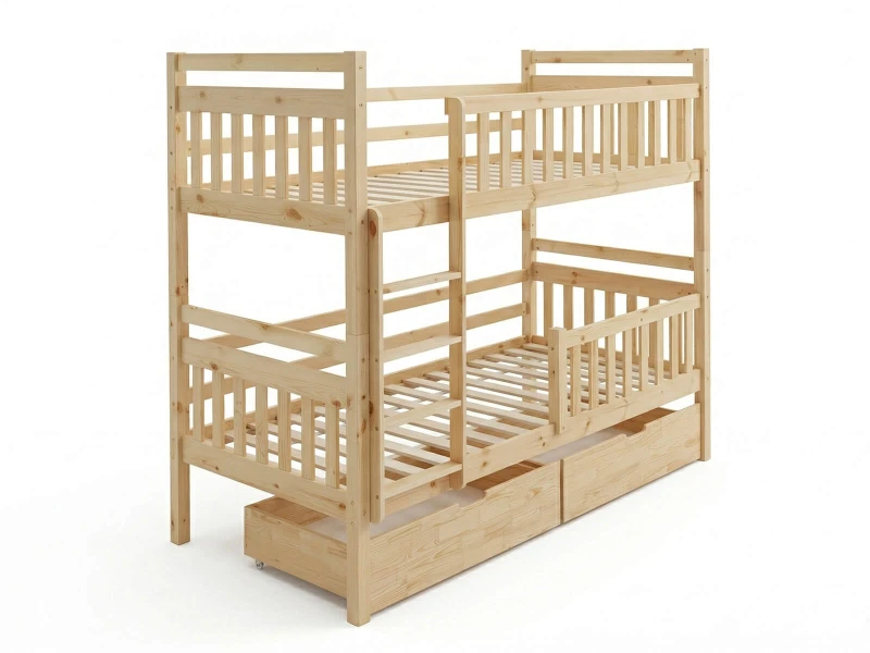 Drevená poschodová posteľ so zásuvkami 90x200cm P4S borovica