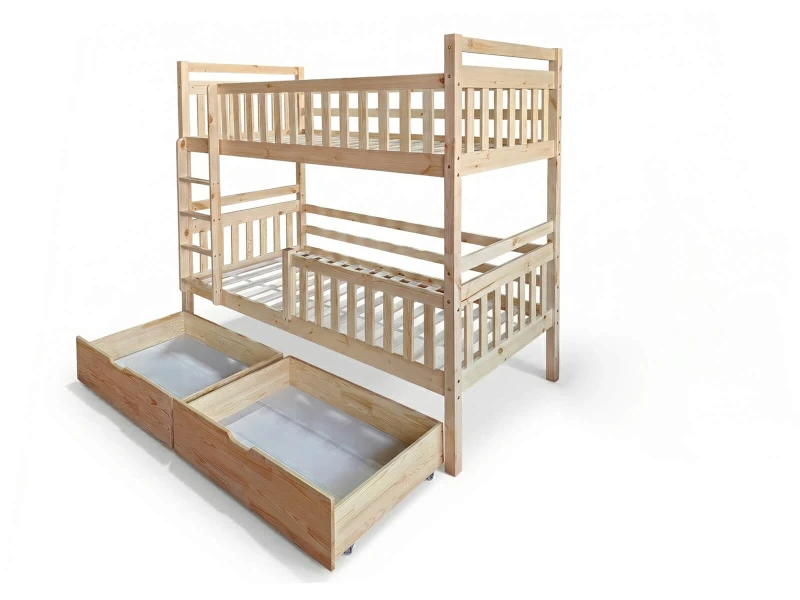 Drevená poschodová posteľ so zásuvkami 90x200cm P4S borovica