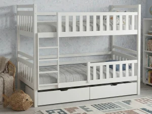 Drevená poschodová posteľ so zásuvkami 90x200cm  P4S biela