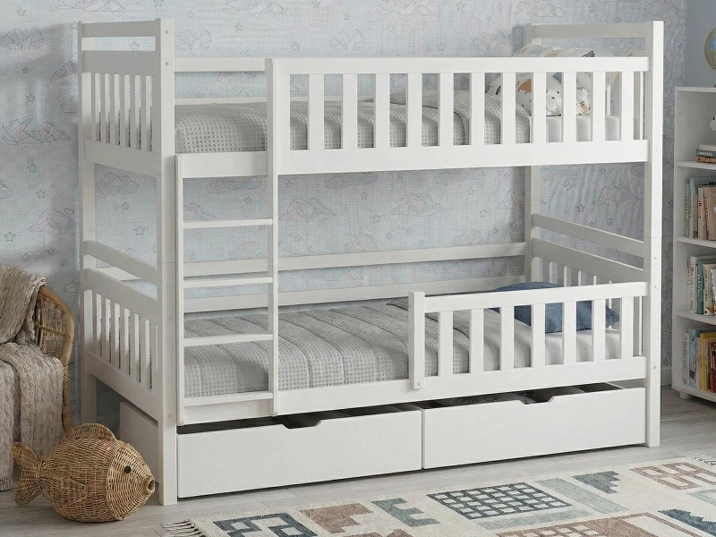 Drevená poschodová posteľ so zásuvkami 90x200cm  P4S biela