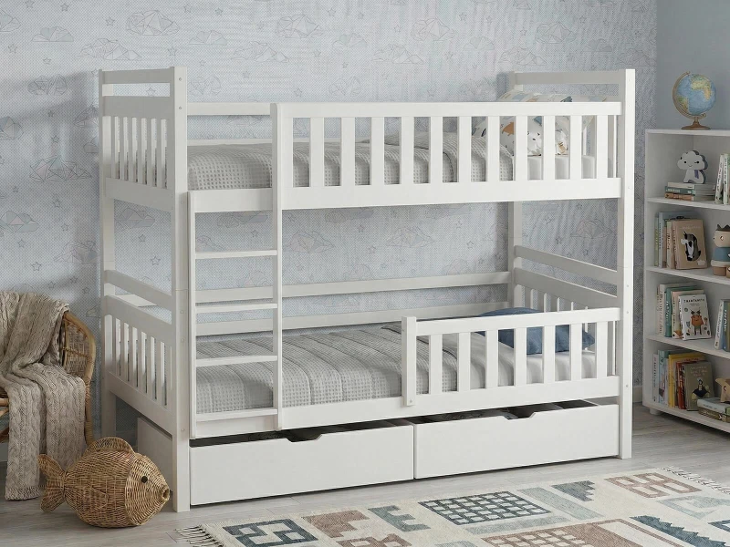 Drevená poschodová posteľ so zásuvkami 90x200cm  P4S biela