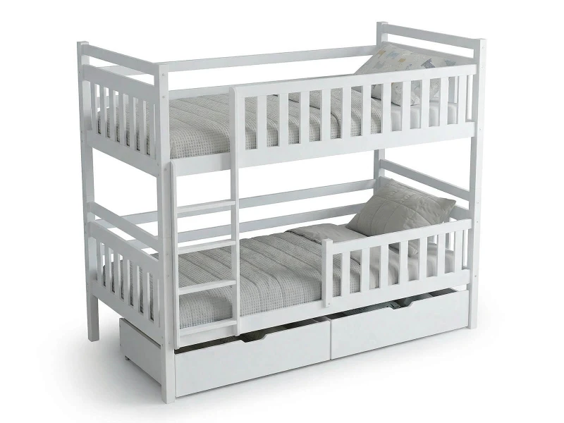 Drevená poschodová posteľ so zásuvkami 90x200cm  P4S biela