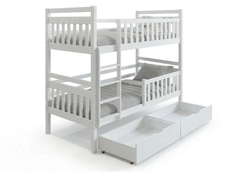 Drevená poschodová posteľ so zásuvkami 90x200cm  P4S biela