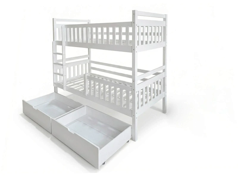 Drevená poschodová posteľ so zásuvkami 90x200cm  P4S biela