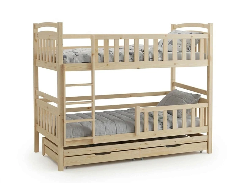 Drevená poschodová posteľ pre 3 osoby so zásuvkami P3S 90x200 borovica