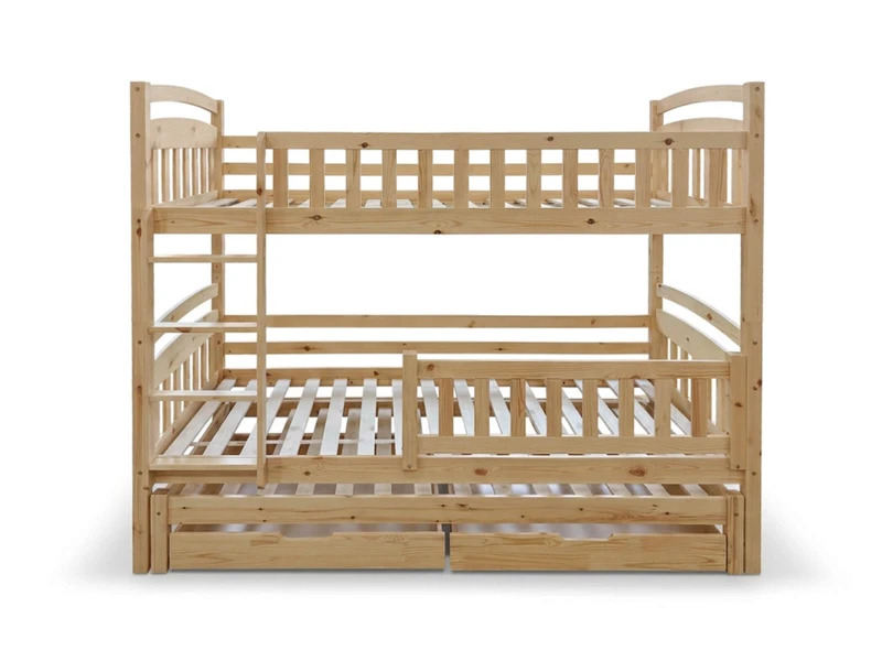 Drevená poschodová posteľ pre 3 osoby so zásuvkami P3S 90x200 borovica