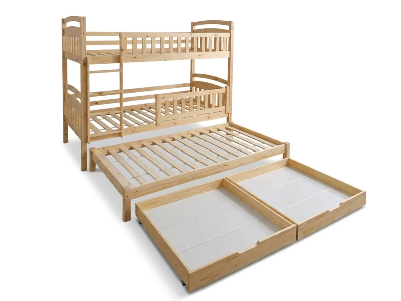 Drevená poschodová posteľ pre 3 osoby so zásuvkami P3S 90x200 borovica