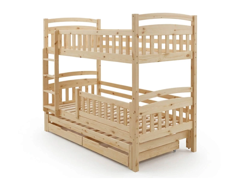 Drevená poschodová posteľ pre 3 osoby so zásuvkami P3S 90x200 borovica