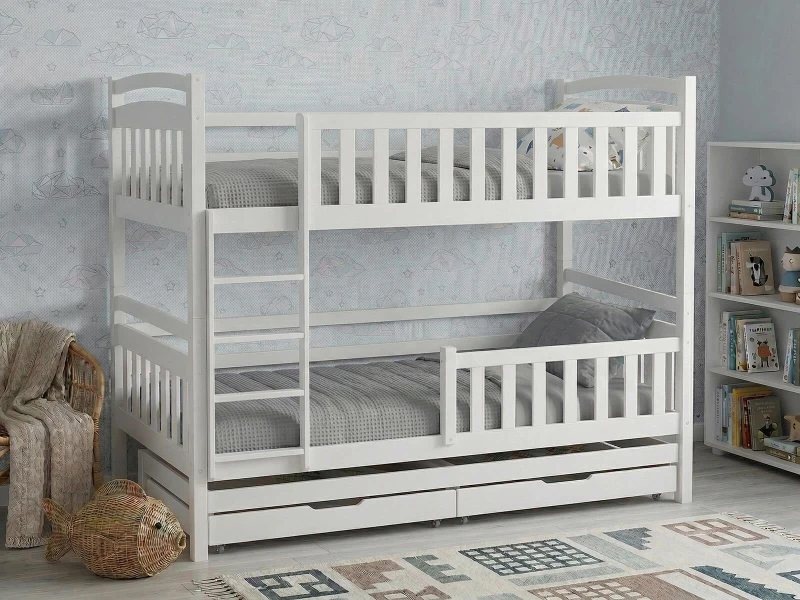 Drevená poschodová posteľ pre 3 osoby so zásuvkami P3S 90x200 biela