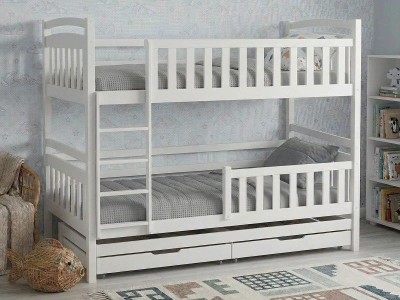 Drevená poschodová posteľ pre 3 osoby so zásuvkami P3S 90x200 biela