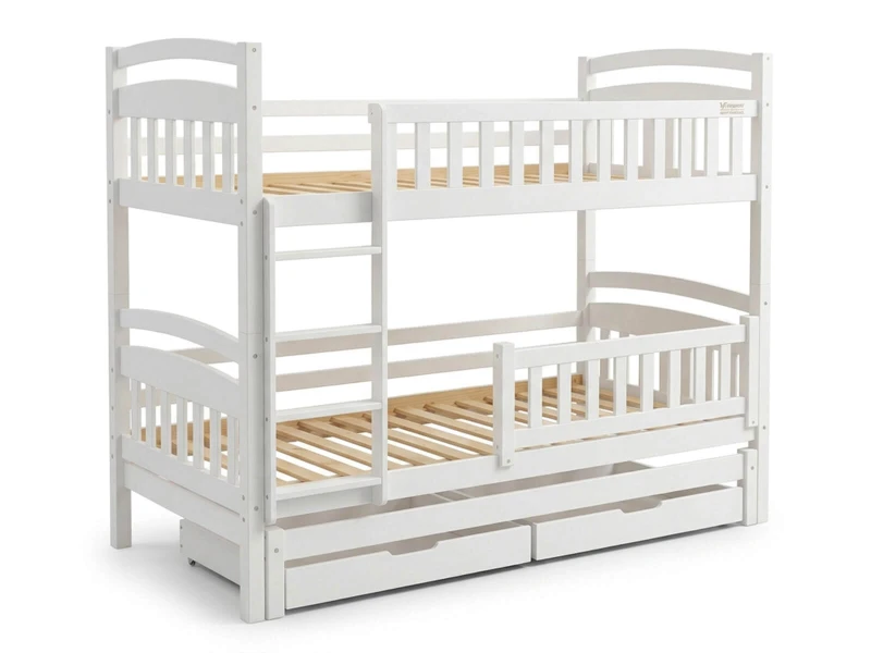 Drevená poschodová posteľ pre 3 osoby so zásuvkami P3S 90x200 biela