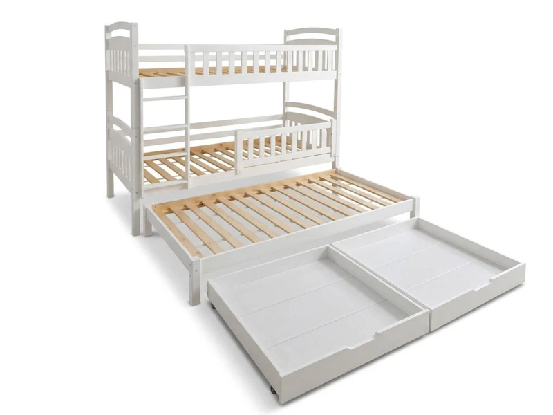 Drevená poschodová posteľ pre 3 osoby so zásuvkami P3S 90x200 biela