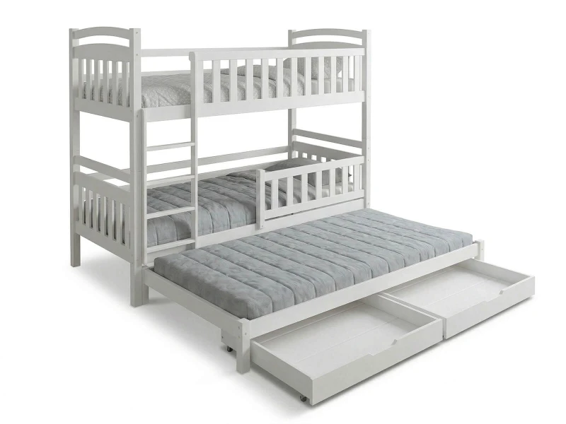 Drevená poschodová posteľ pre 3 osoby so zásuvkami P3S 90x200 biela