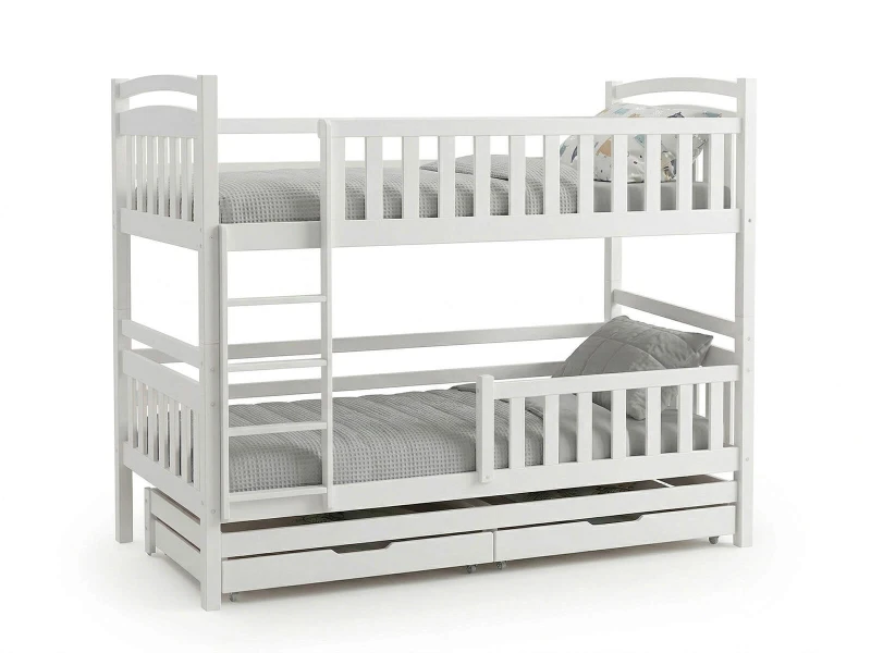 Drevená poschodová posteľ pre 3 osoby so zásuvkami P3S 90x200 biela